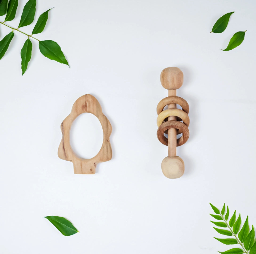 Neem Wood Tree Teether and Dumbell Rattle