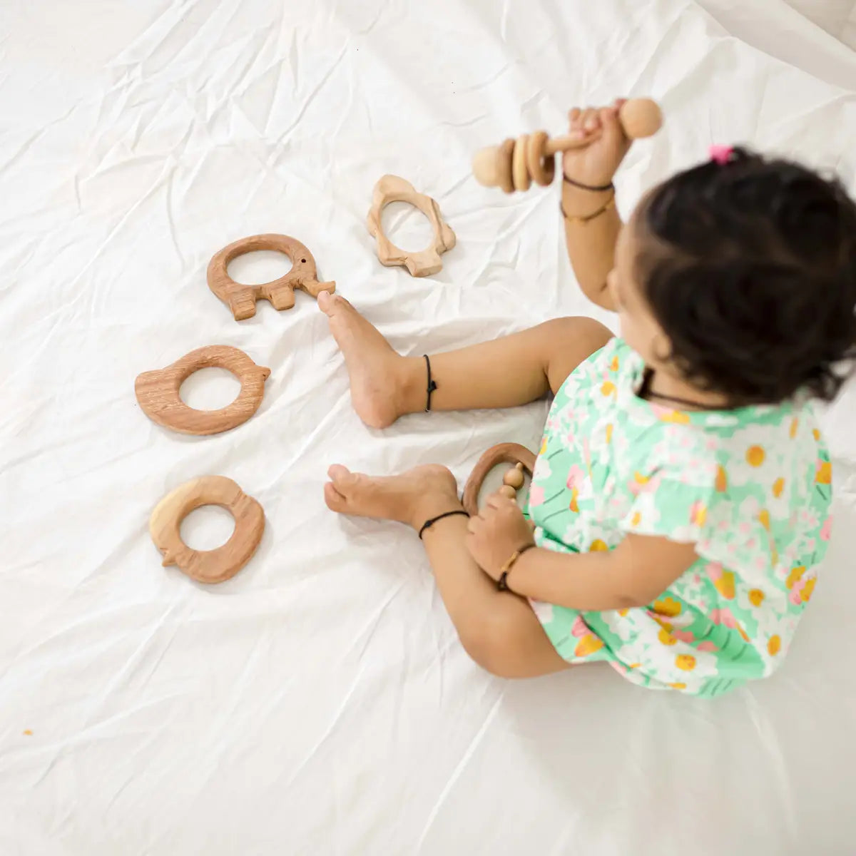 Neem Wood Dumbbell & Bear Rattle