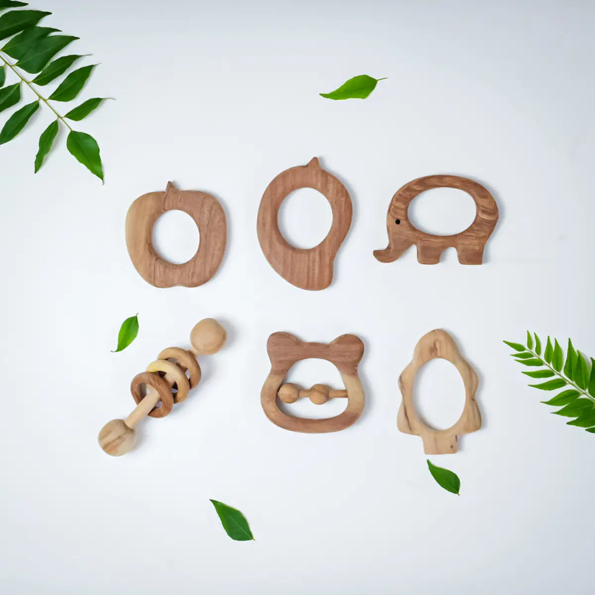 Neem Wood Dumbbell & Bear Rattle