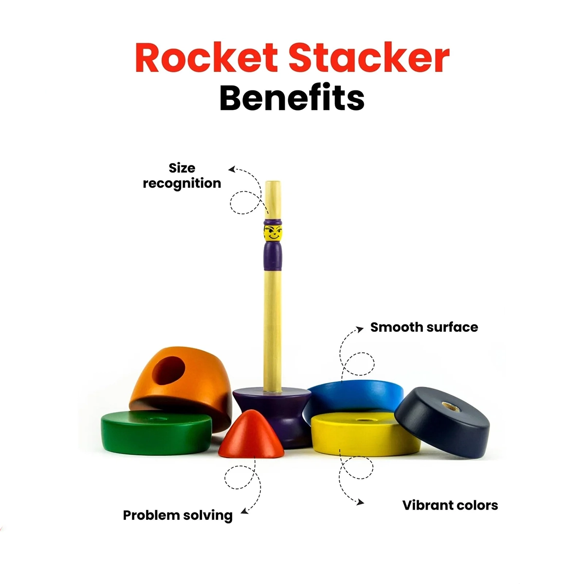 Wooden Rocket Rainbow Stacker